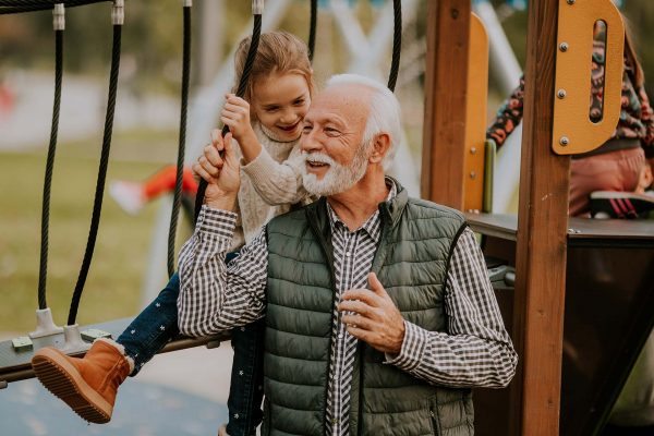 Grandfather and grand-daughter on playground. Complication rates following reverse and anatomic shoulder replacement in treatment of glenohumeral arthritis